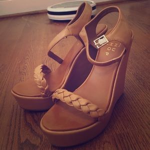 Brown ankle strap wedge